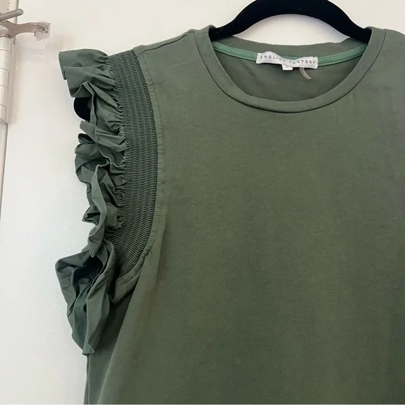 English Factory Ruffle Sleeve Blouse Dark Green - Picture 2 of 7